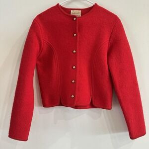 Women's VTG Tally Ho Sweater Cardigan Wool Red 10 Gold Buttons READ